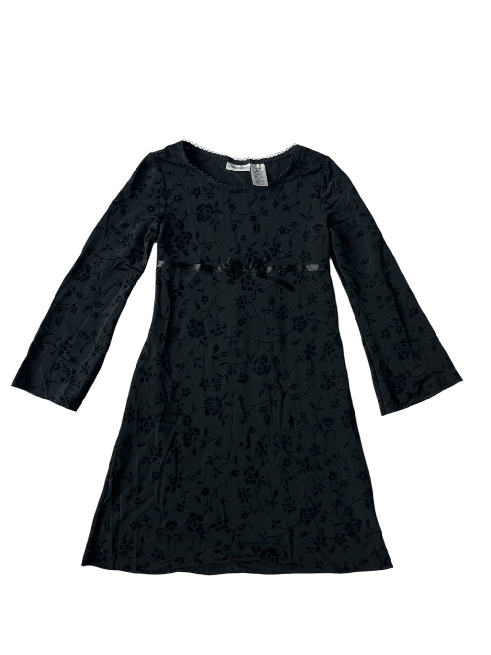 VINTAGE 90S CHEROKEE BLACK FLORAL ASIAN INSPIRED FLARE SLEEVE DRESS GIRLS SIZE 6